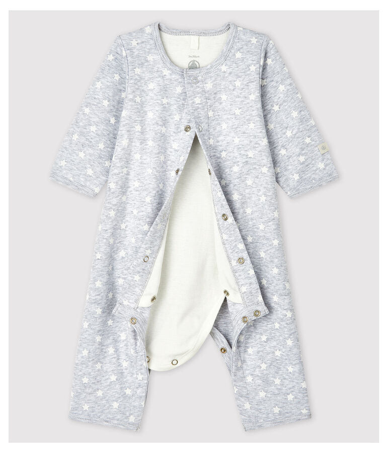 Bodyjama sin pies de beb&eacute; de algod&oacute;n ecol&oacute;gico gris/blanco