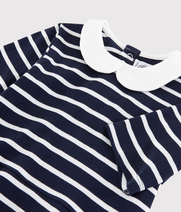 Vestido de manga corta de algod&oacute;n de ni&ntilde;a azul/blanco