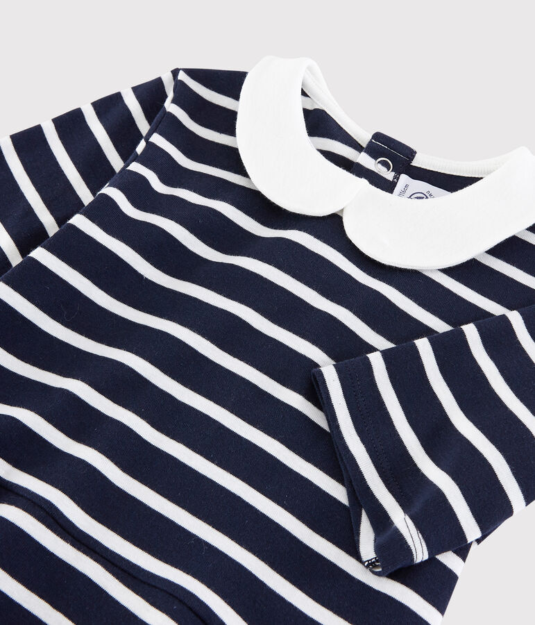 Vestido de manga corta de algod&oacute;n de ni&ntilde;a azul/blanco