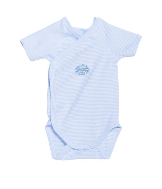 Body de manga corta milrayas de primera puesta para bebé niño azul FRAICHEUR/blanco ECUME