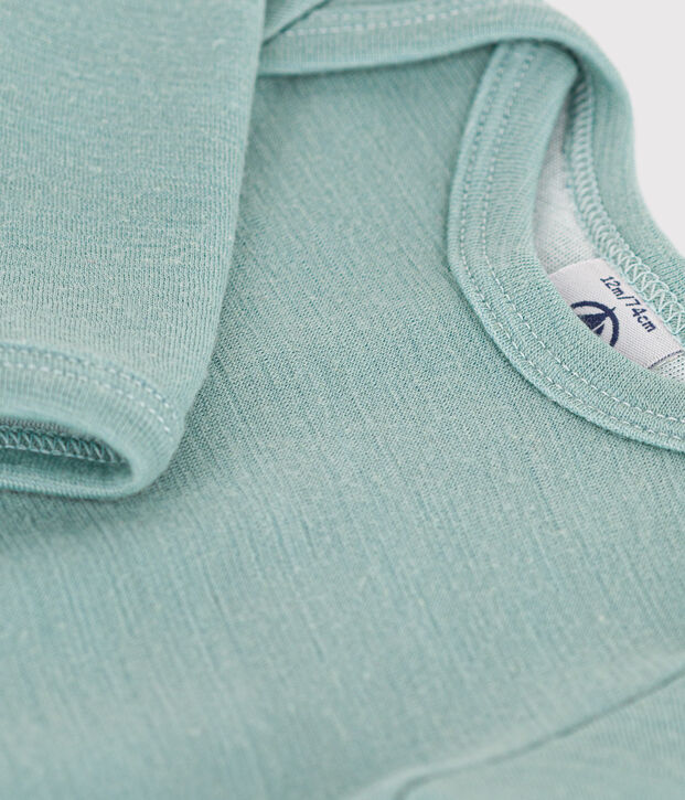 Body de manga larga de lana y algod&oacute;n para beb&eacute; verde