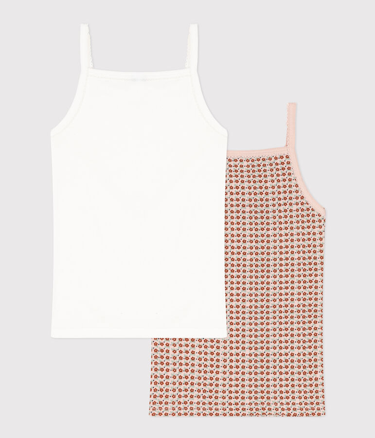 Juego de 2 camisetas de tirantes de algod&oacute;n con flor para ni&ntilde;a variante 1