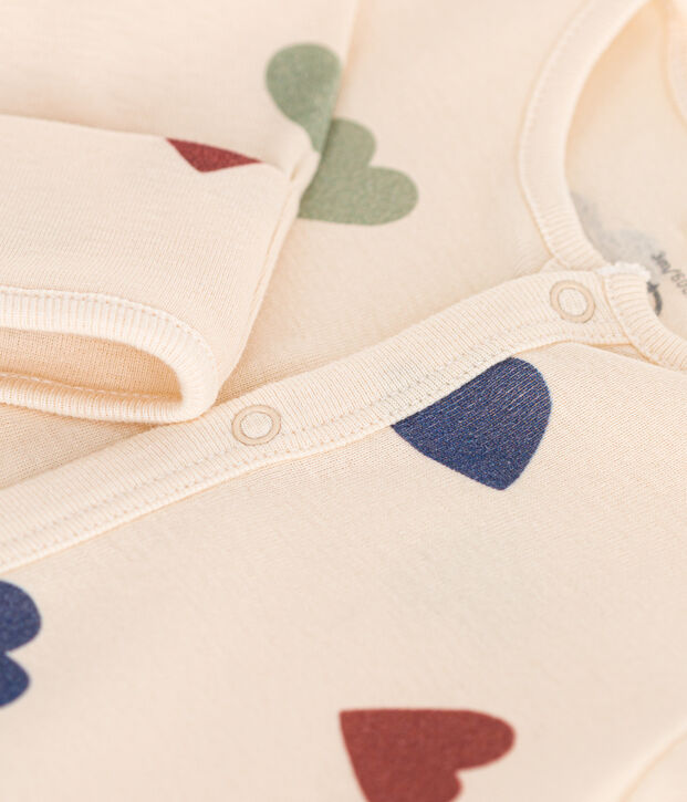 Mono saco de algod&oacute;n estampado con tres corazones para beb&eacute; crudo/multicolor