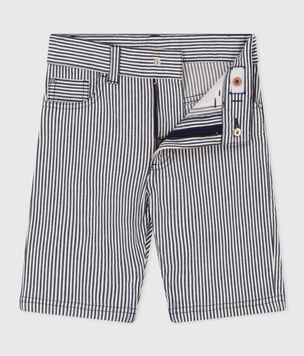 Bermudas de tela de algod&oacute;n a rayas para ni&ntilde;o azul/blanco