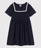 Vestido infantil liso de algodón de manga corta azul SMOKING