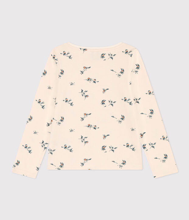 Camiseta de algod&oacute;n de manga larga con estampado de flores de ni&ntilde;a crudo/multicolor