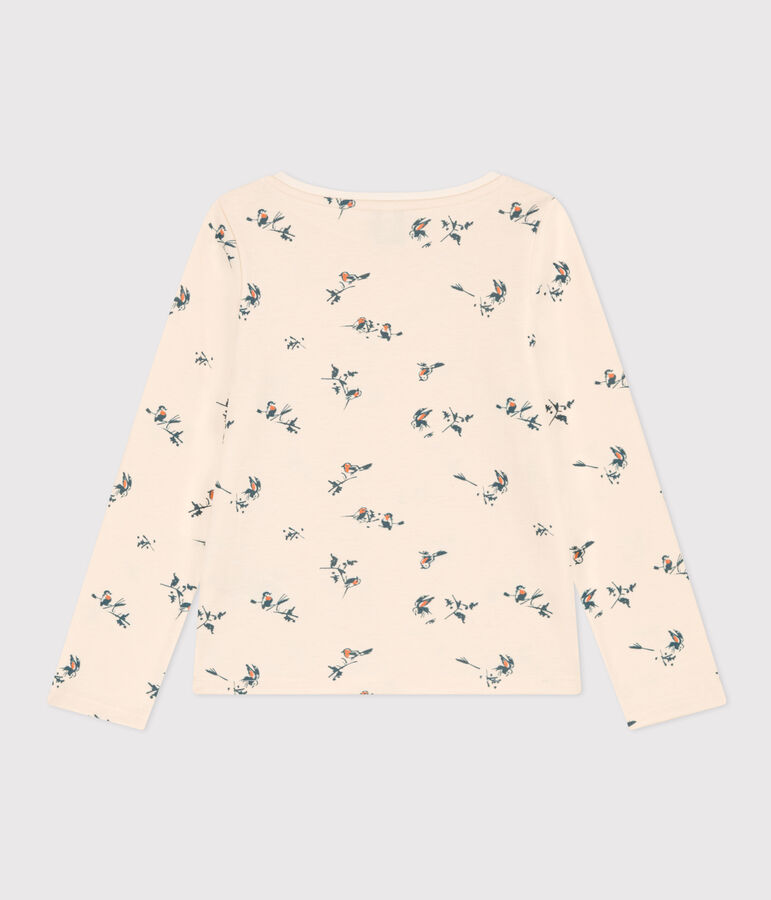 Camiseta de algod&oacute;n de manga larga con estampado de flores de ni&ntilde;a crudo/multicolor