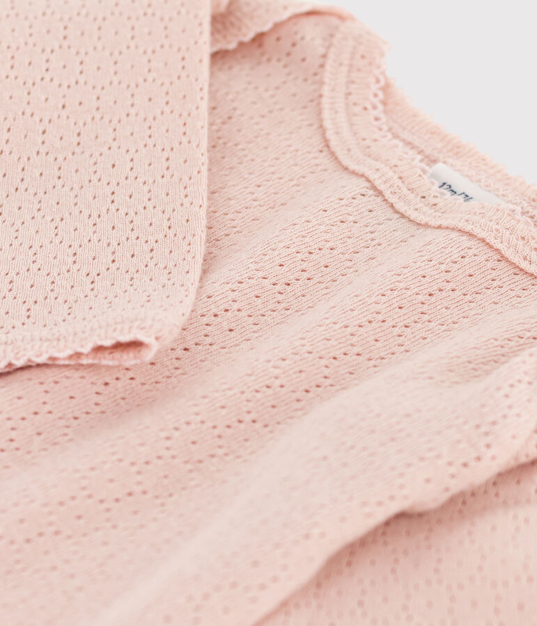 Body de punto calado de manga larga para beb&eacute; rosa