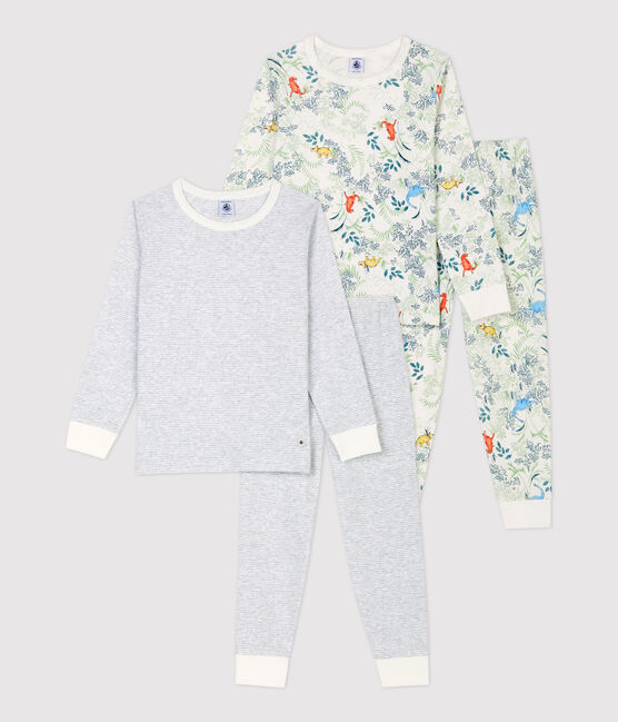 Juego de 2 pijamas de niño de algodón, uno milrayas y otro con estampado de dinosaurios variante 1