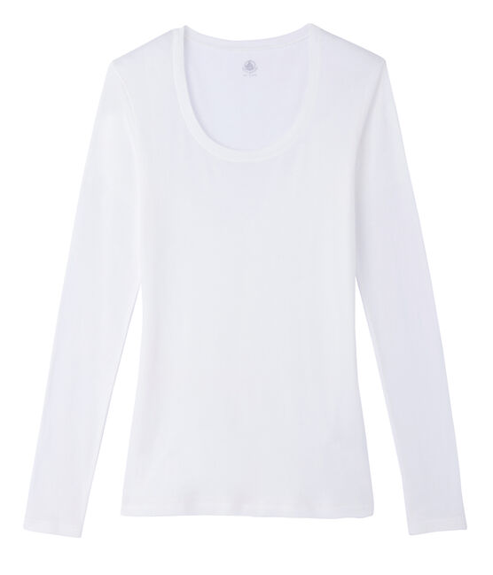 Camiseta manga larga de algodón ligero para mujer blanco MARSHMALLOW