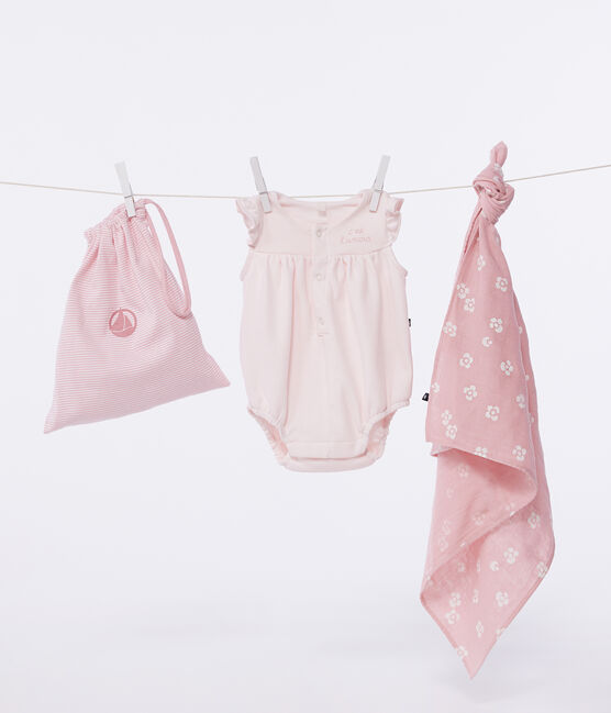 Estuche con conjunto de dos piezas, pelele y muselina, para recién nacido rosa FLEUR