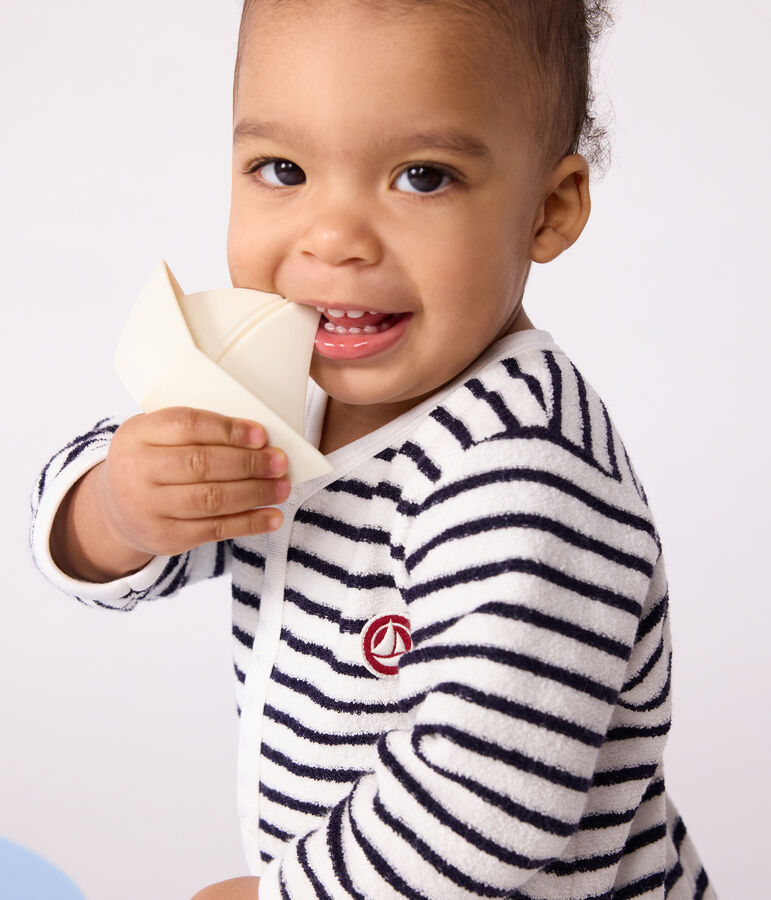 Pijama sin pies de algod&oacute;n con estampado de rayas para beb&eacute; crudo/azul