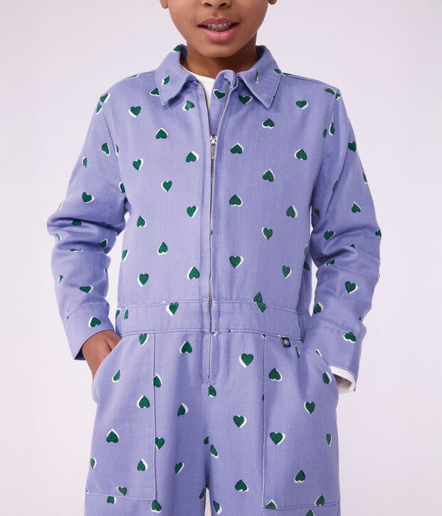 Mono infantil de algod&oacute;n con estampado de corazones violeta/multicolor
