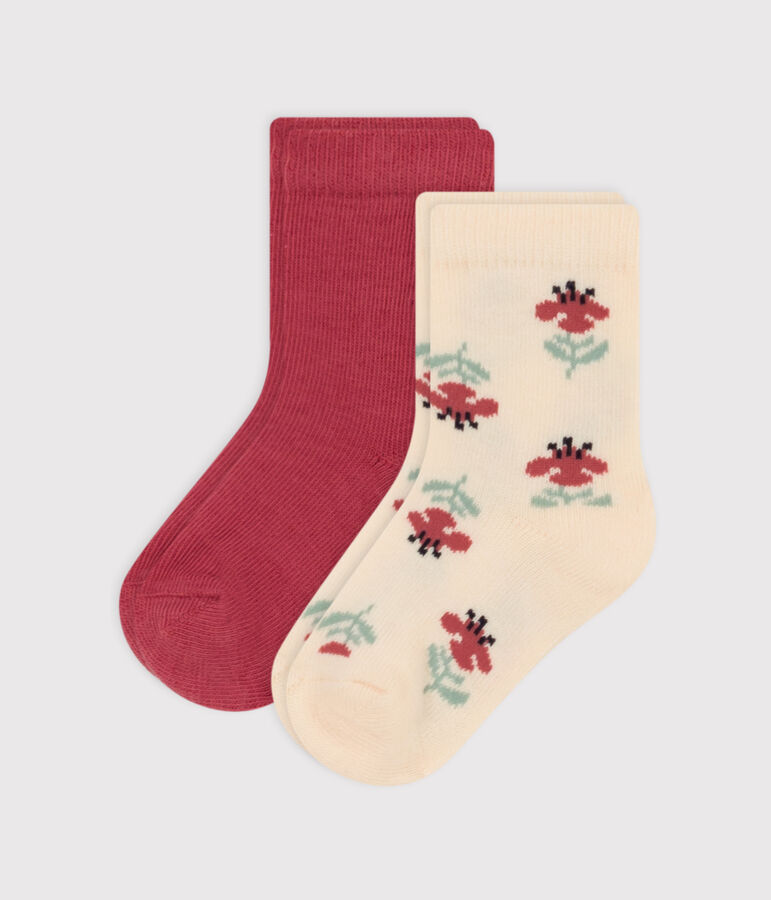 Juego de 2 pares de calcetines de punto de algod&oacute;n con flores para beb&eacute; multicolor