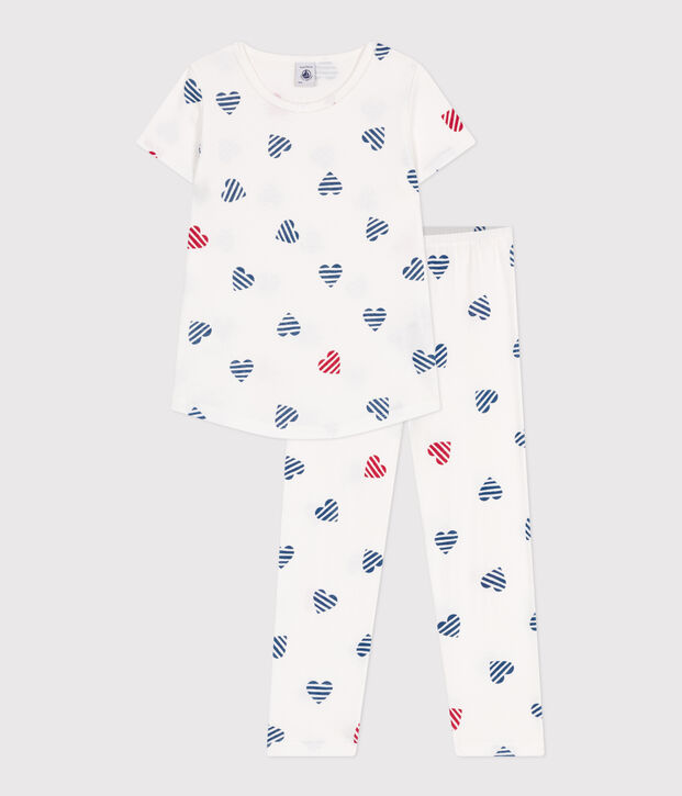 Pijama infantil de algod&oacute;n con flores blanco/rojo/multicolor