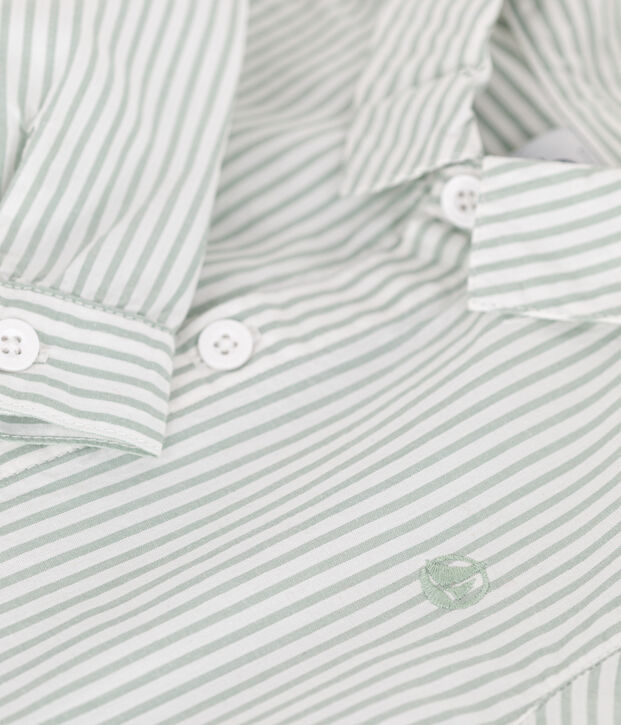 Camisa de algod&oacute;n a rayas para beb&eacute; verde/blanco