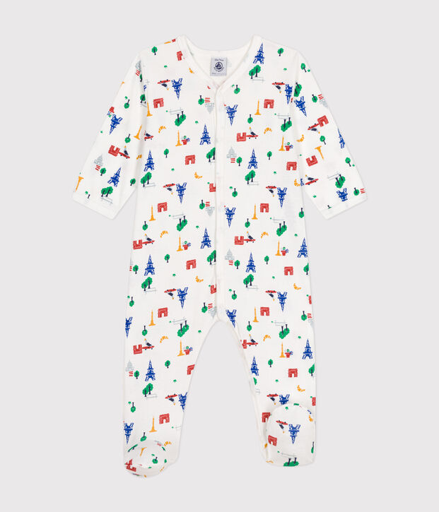 Pijama de algod&oacute;n con estampado de Par&iacute;s para beb&eacute; blanco/multicolor