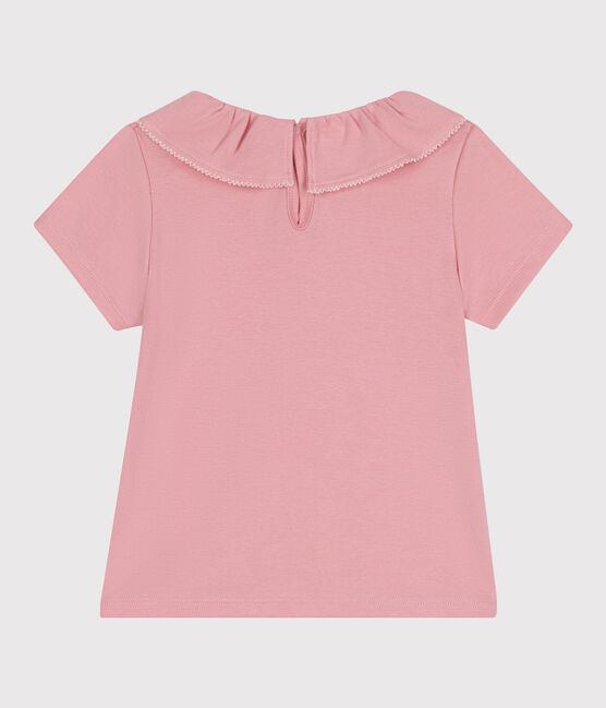 Camiseta infantil lisa de manga corta de algodón con cuello rosa CHARME
