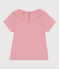 Camiseta infantil lisa de manga corta de algodón con cuello rosa CHARME