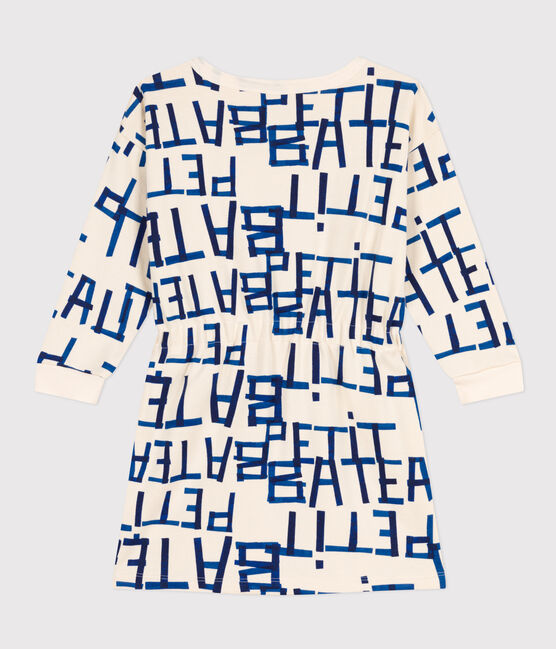 Vestido estampado de muletón cepillado de manga larga para niña blanco AVALANCHE/ MULTICO