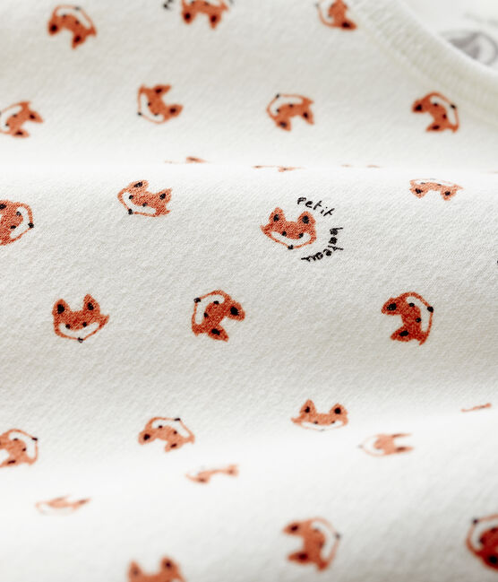 Pijama de muletón con estampado de zorro para bebé blanco MARSHMALLOW/blanco MULTICO