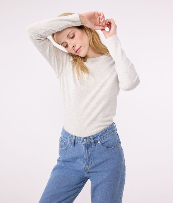 Camiseta L'ICONIQUE de algodón con cuello redondo para mujer gris BELUGA CHINE