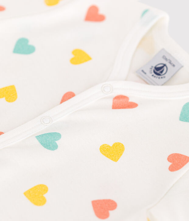 Mono corto de algod&oacute;n con corazones para beb&eacute; blanco/multicolor