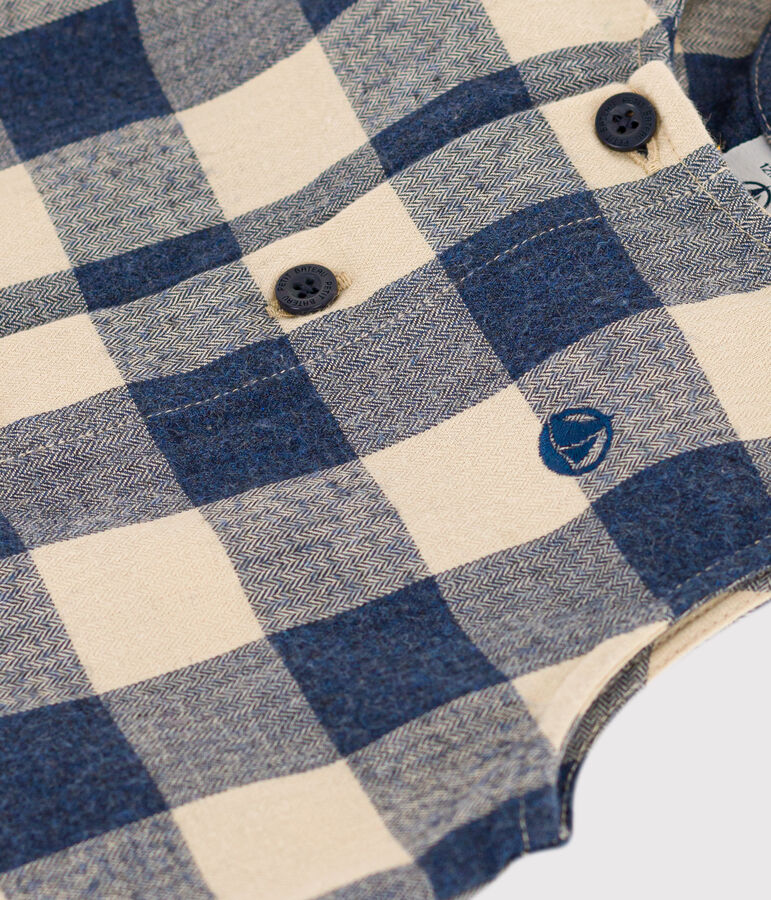 Mono sin mangas de franela de beb&eacute; azul/crudo