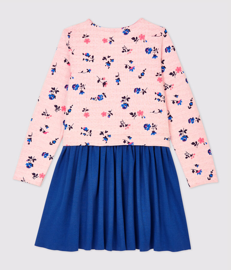 Vestido de manga larga de algod&oacute;n y tejido t&uacute;bico de ni&ntilde;a blanco/multicolor