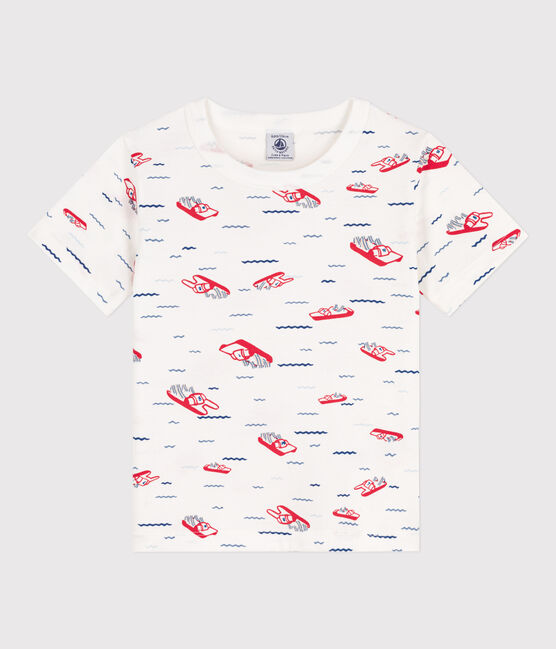 Camiseta de manga corta estampada para niño blanco MARSHMALLOW/blanco MULTICO