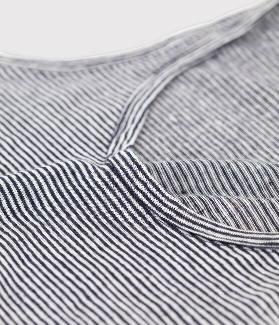Camiseta sin mangas de lino en milrayas para mujer azul SMOKING/blanco LAIT