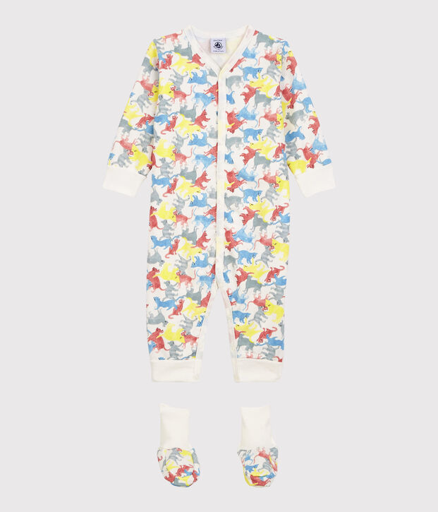 Pijama de gatitos de colores en felpa de beb&eacute; blanco/multicolor