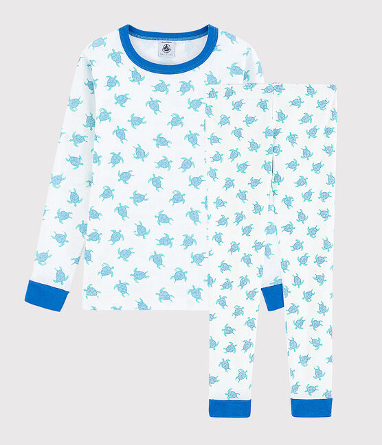 Pijama snugfit con estampado de tortugas de algodón de niño/niña blanco MARSHMALLOW/azul COOL