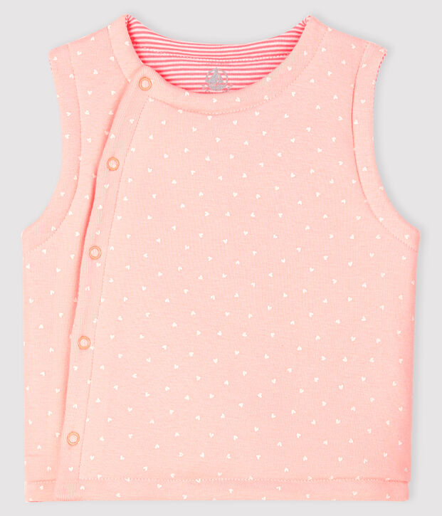 Chaleco reversible de punto acanalado enguatado para beb&eacute; ni&ntilde;a rosa/blanco
