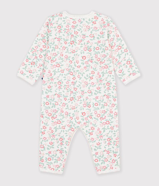 Pijama sin pies de mulet&oacute;n con estampado de flores para beb&eacute; blanco/multicolor