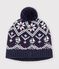 Gorro jacquard de lana y algod&oacute;n infantil con forro polar azul/crudo/rojo