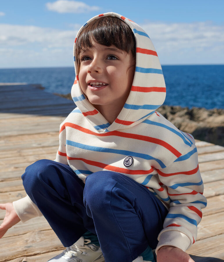 Sudadera infantil unisex de algod&oacute;n a rayas con capucha crudo/multicolor