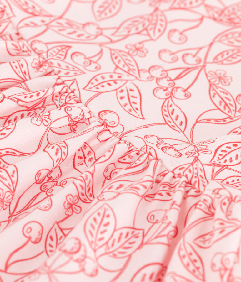 Vestido infantil de algod&oacute;n estampado de manga corta rosa/rojo