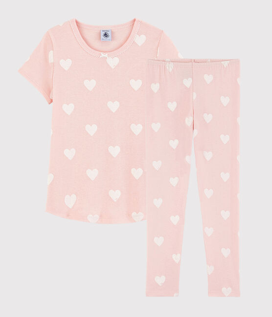 Pijama rosa de corazón de algodón ecológico de niña rosa MINOIS/blanco ECUME