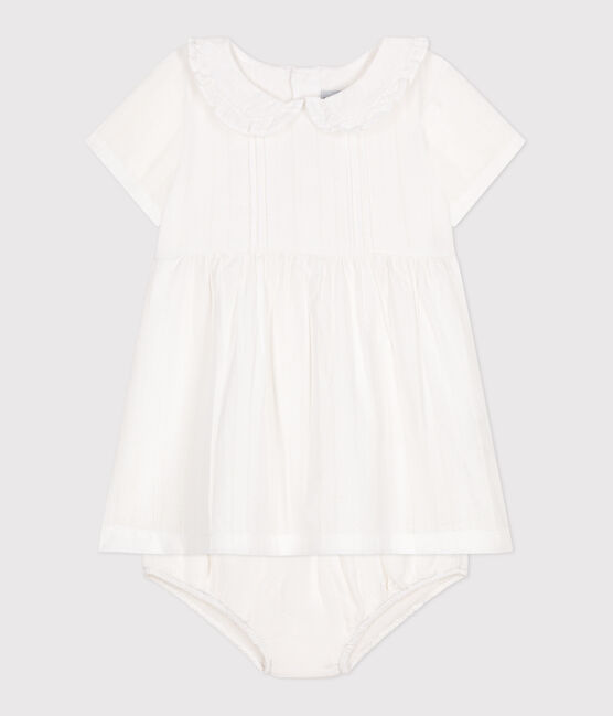 Vestido blanco de algodón, pololo y detalles calados para bebé blanco ECUME