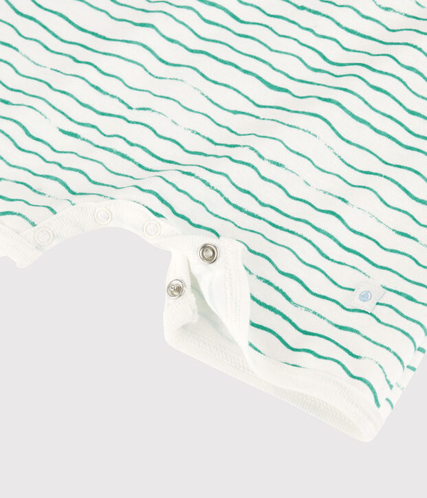 Mono corto de olas de algod&oacute;n de beb&eacute; blanco/verde