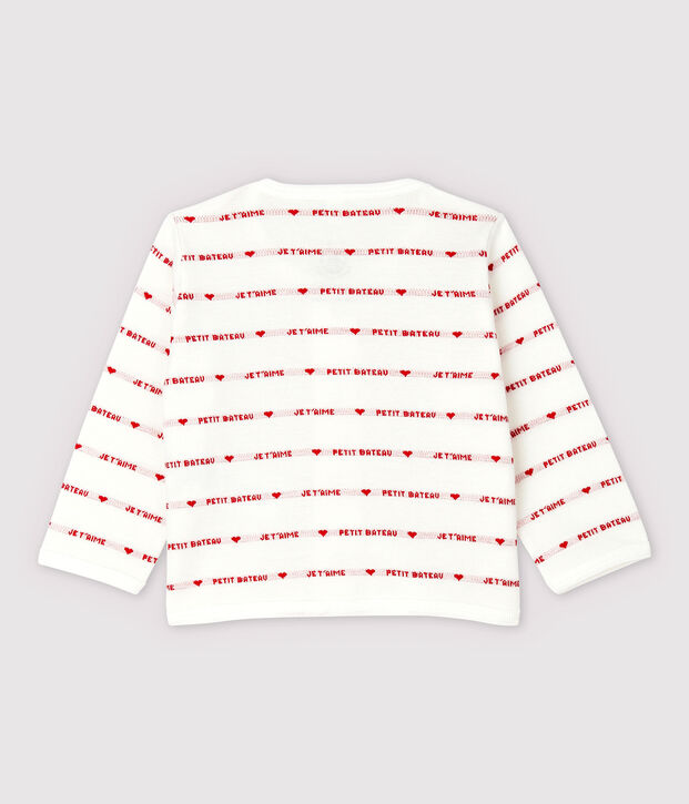Rebeca Petit Bateau con Je t'aime de beb&eacute; en jacquard de algod&oacute;n ecol&oacute;gico blanco/rojo