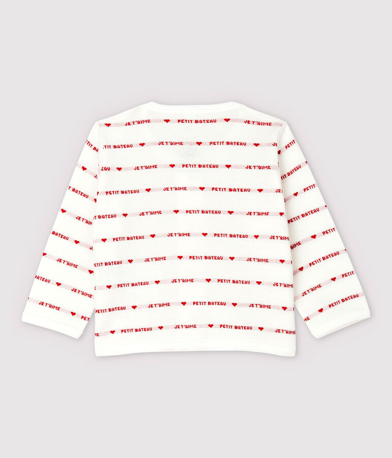 Rebeca Petit Bateau con Je t'aime de beb&eacute; en jacquard de algod&oacute;n ecol&oacute;gico blanco/rojo