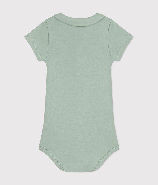 Body de algod&oacute;n de manga corta con cuello claudine para beb&eacute; verde