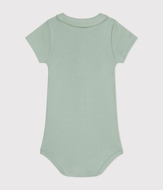 Body de algodón de manga corta con cuello claudine para bebé verde HERBIER