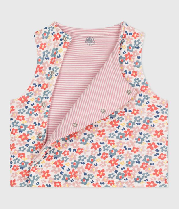 Chaleco reversible de algod&oacute;n estampado para beb&eacute; blanco/rosa