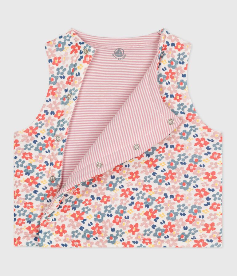 Chaleco reversible de algod&oacute;n estampado para beb&eacute; blanco/rosa