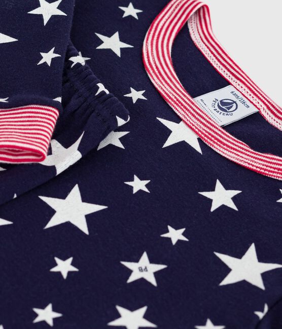 Pijama infantil de algodón con pierna muy ajustada y estampado de estrellas azul SOIR/ MARSHMALLOW