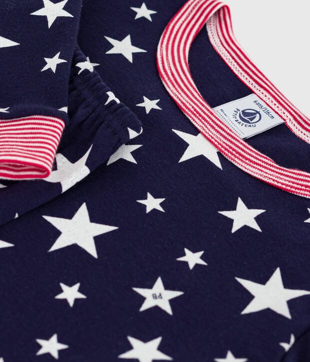 Pijama infantil de algod&oacute;n, muy entallado y con estampado de estrellas. azul/blanco