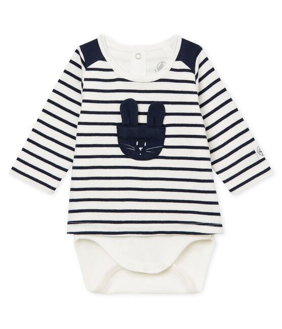 Body camiseta de rayas para bebé niño blanco MARSHMALLOW/azul SMOKING